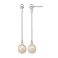 14kw 7-8mm White Round Freshwater Cultured Pearl Post Dangle Earrings
