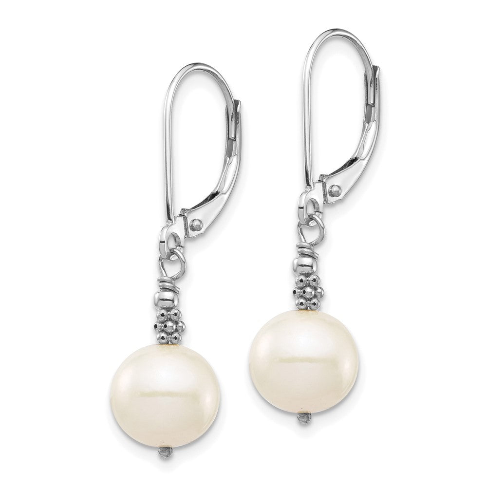 14k White Gold 8-9mm Near Round White FWC Pearl Leverback Earrings