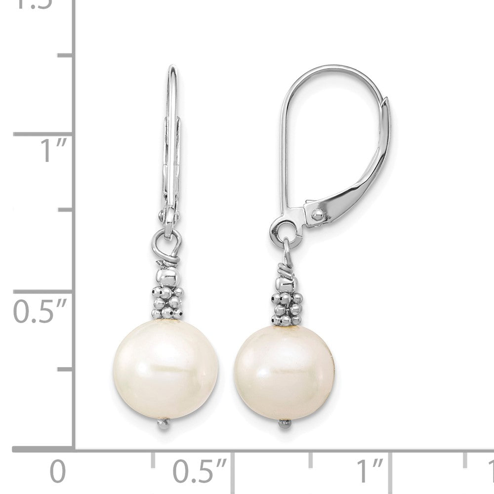 14k White Gold 8-9mm Near Round White FWC Pearl Leverback Earrings