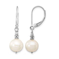 14k White Gold 8-9mm Near Round White FWC Pearl Leverback Earrings