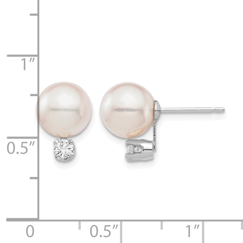 14K White Gold 8-9mm Round White Saltwater Akoya .20ct. Diamond Earrings