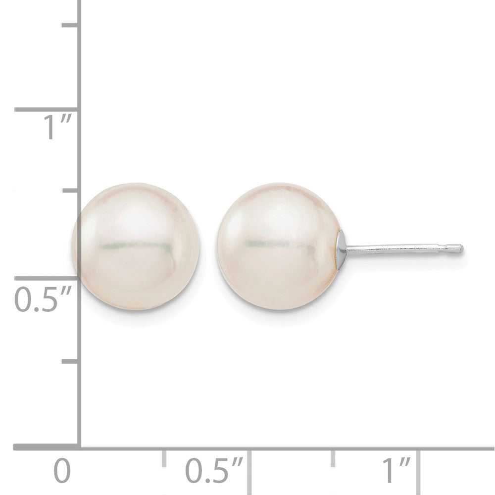 14K White Gold 9-10mm Round White Saltwater Akoya Cultured Pearl Earrings
