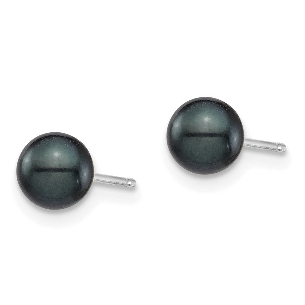 14K White Gold 5-6mm Round Black Saltwater Akoya Cultured Earrings
