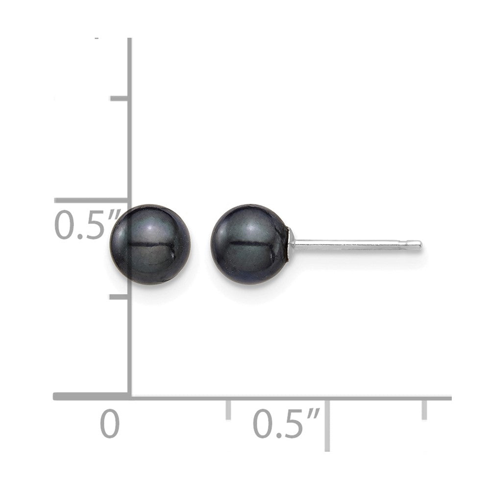 14K White Gold 5-6mm Round Black Saltwater Akoya Cultured Earrings