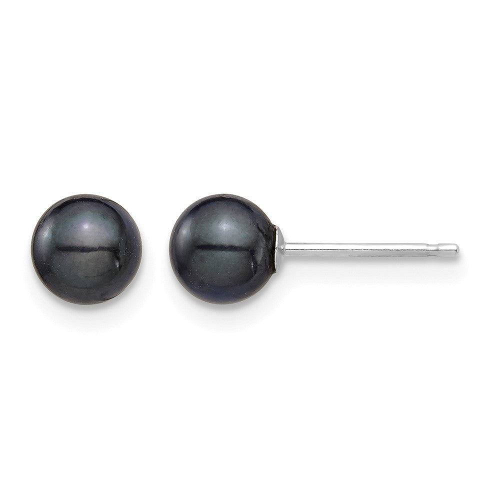 14K White Gold 5-6mm Round Black Saltwater Akoya Cultured Earrings