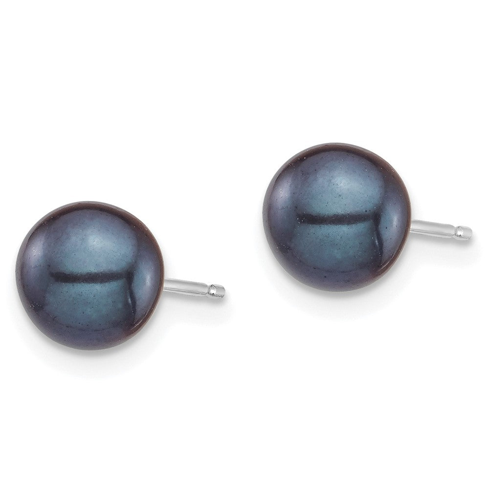 10K White Gold 6-7mm Round White and Black FWC Pearl 2 Earrings Set
