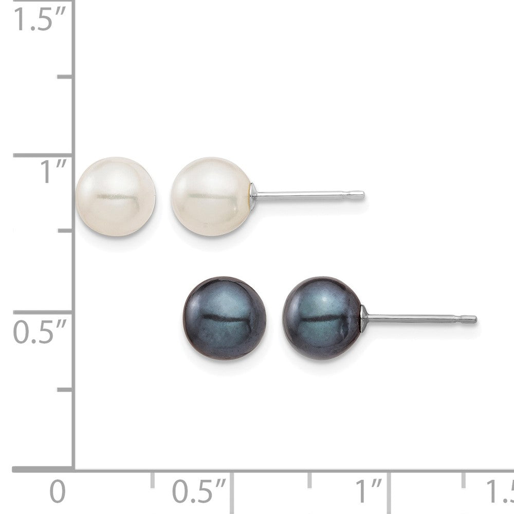 10K White Gold 6-7mm Round White and Black FWC Pearl 2 Earrings Set
