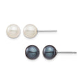 10K White Gold 6-7mm Round White and Black FWC Pearl 2 Earrings Set