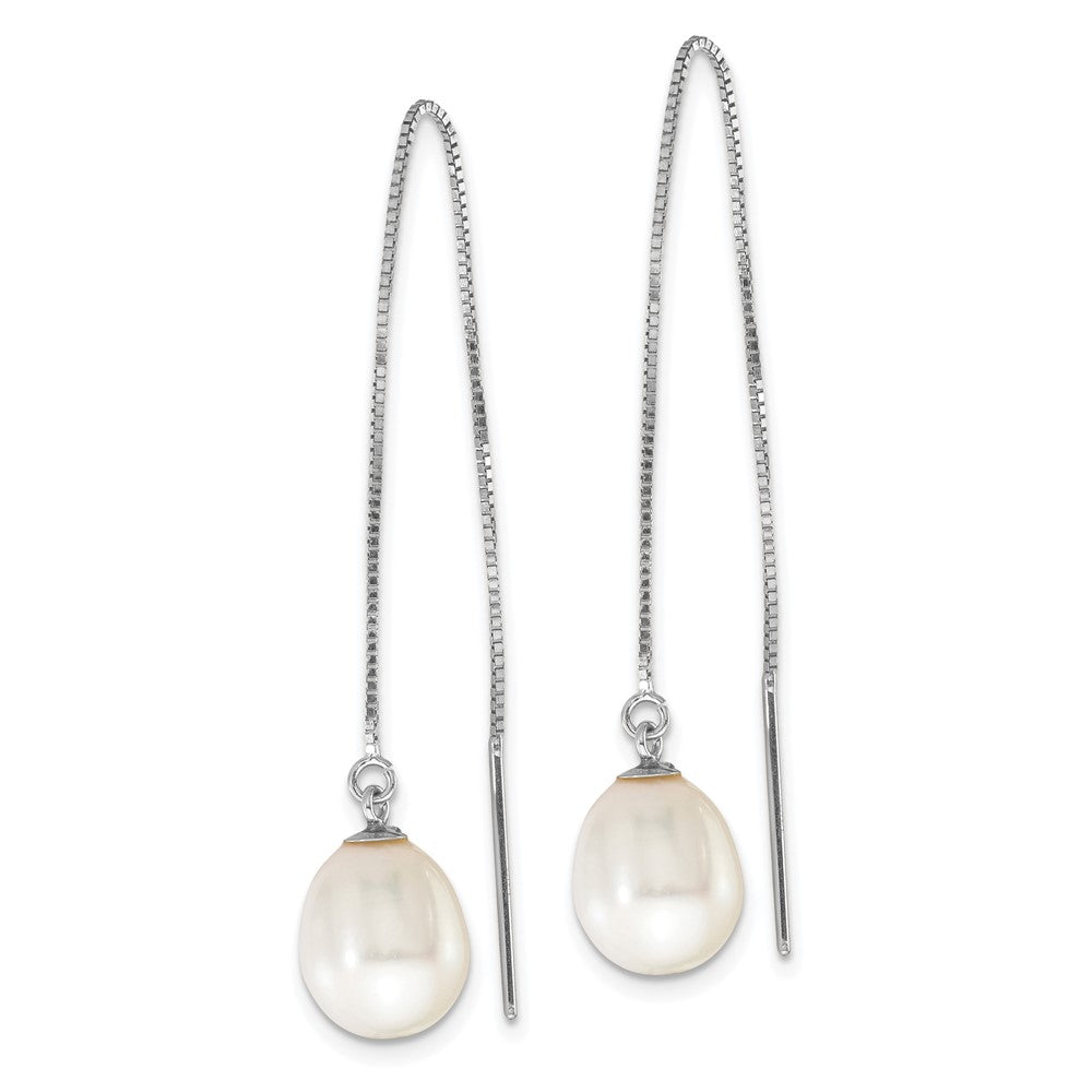14k WG 6-8mm Teardrop Freshwater Cultured Pearl Threader Earrings