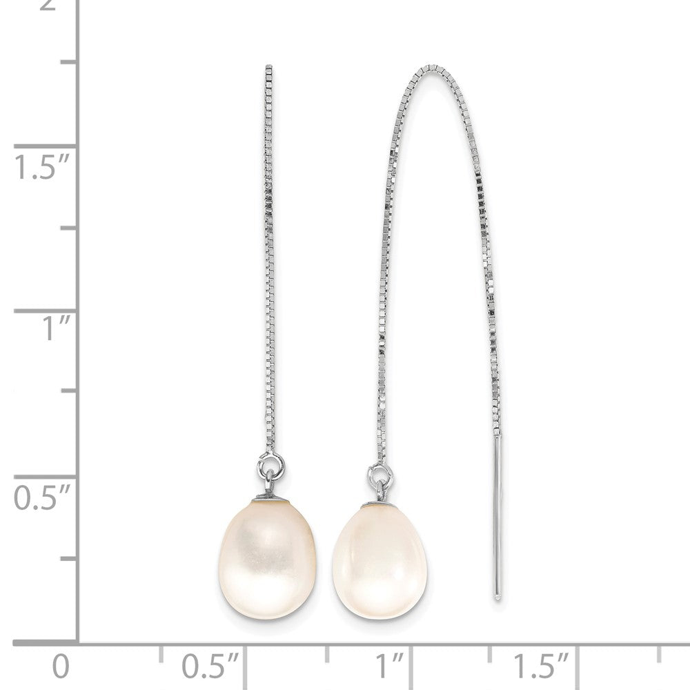 14k WG 6-8mm Teardrop Freshwater Cultured Pearl Threader Earrings