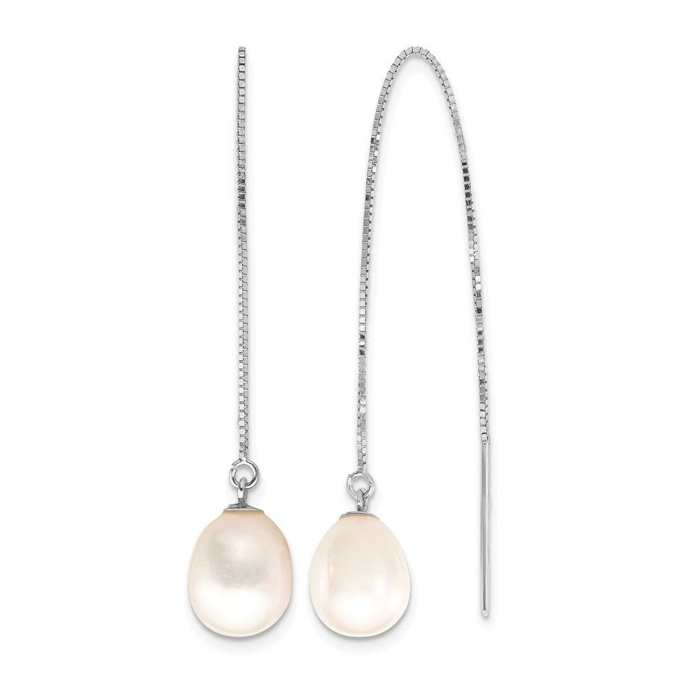 14k WG 6-8mm Teardrop Freshwater Cultured Pearl Threader Earrings