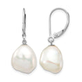 14K White Gold 10x13mm Keshi White FWC Pearl Dangle Earrings