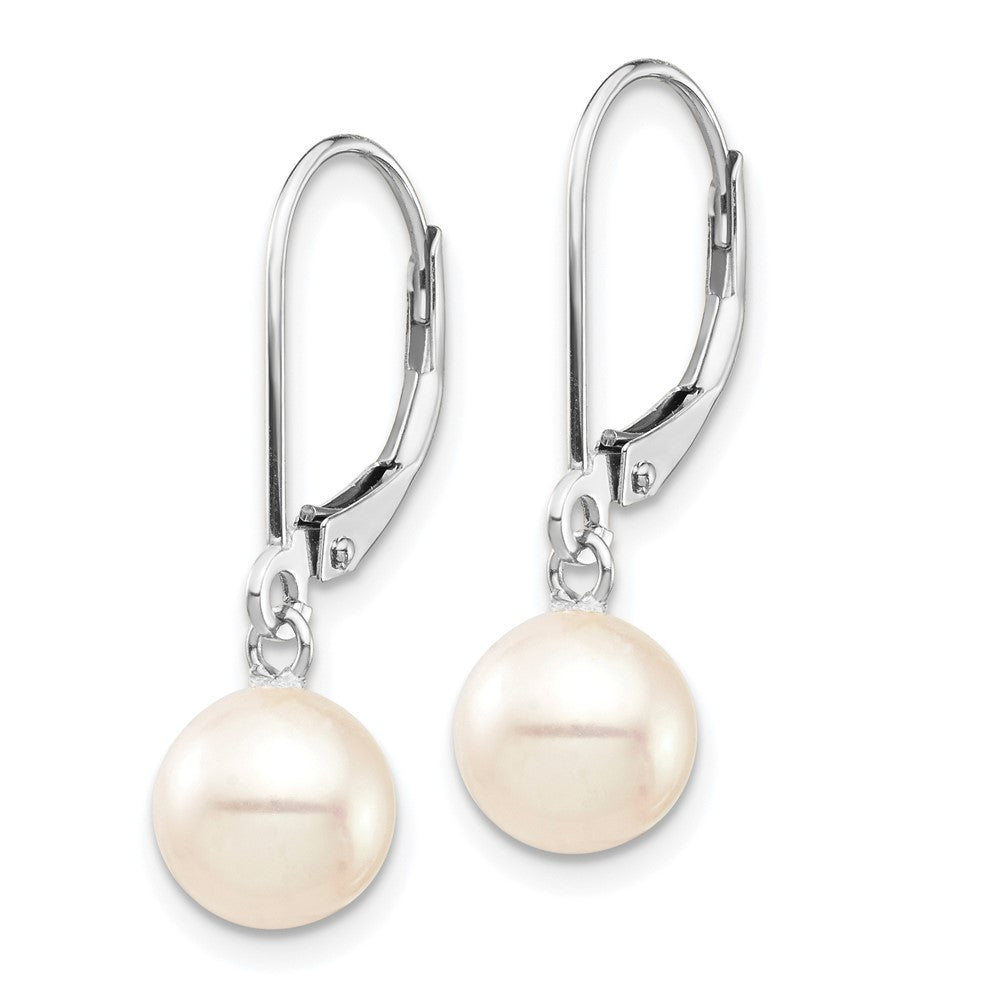 14k WG 7-8mm Rnd White Freshwater Cultured Pearl Dangle Earrings