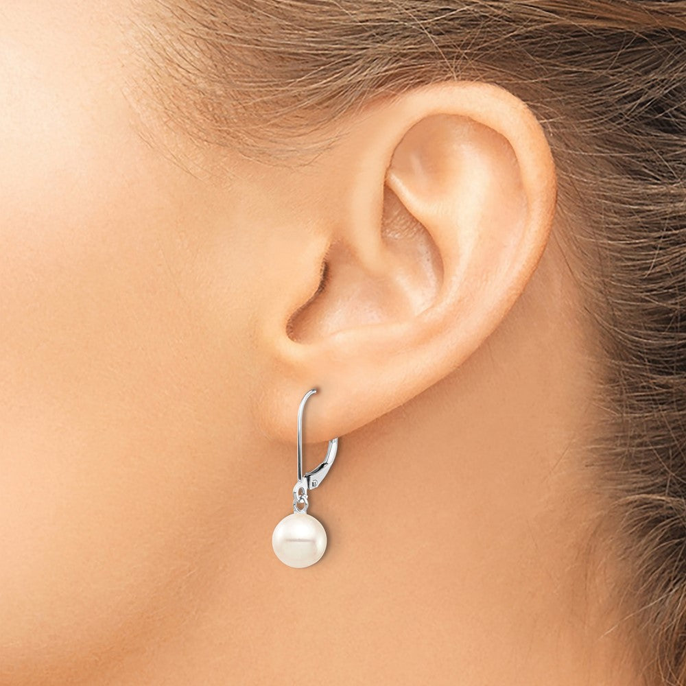 14k WG 7-8mm Rnd White Freshwater Cultured Pearl Dangle Earrings