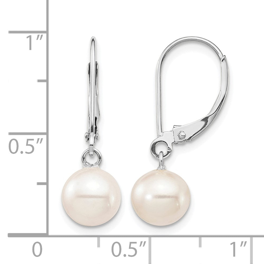 14k WG 7-8mm Rnd White Freshwater Cultured Pearl Dangle Earrings
