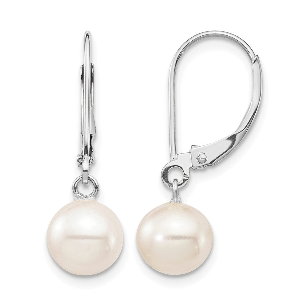 14k WG 7-8mm Rnd White Freshwater Cultured Pearl Dangle Earrings