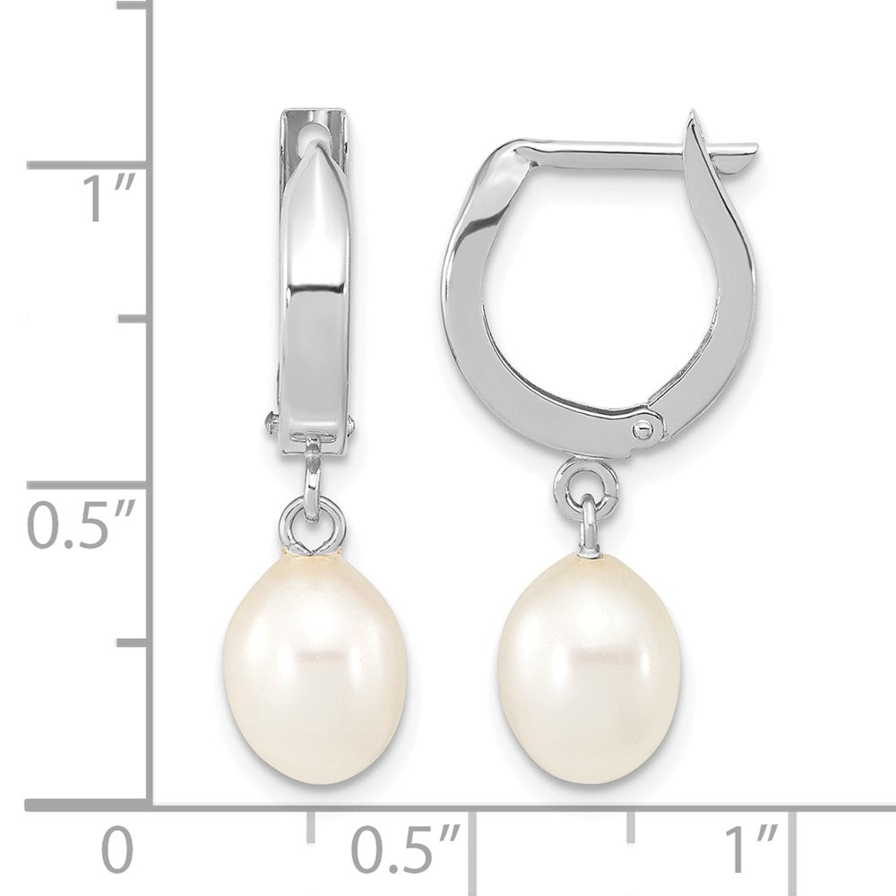 14K White Gold 6-7mm Teardrop White FWC Pearl Hoop Dangle Earrings