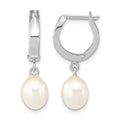 14K White Gold 6-7mm Teardrop White FWC Pearl Hoop Dangle Earrings