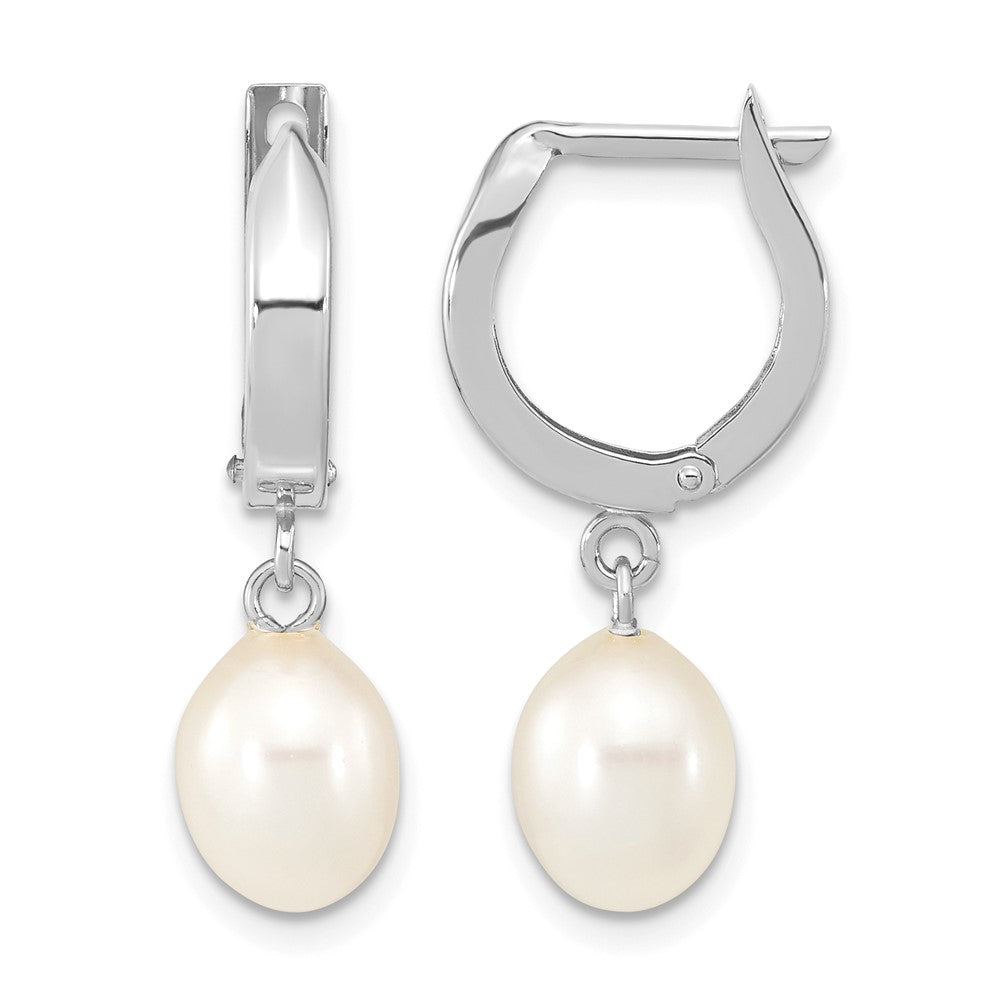 14K White Gold 6-7mm Teardrop White FWC Pearl Hoop Dangle Earrings