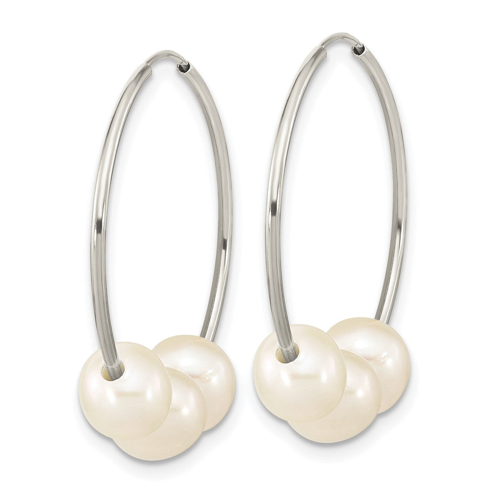 14k WG 6-7mm Semi-Rnd Freshwater Cultured 3 Pearl Hoop Earrings
