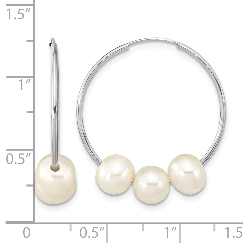 14k WG 6-7mm Semi-Rnd Freshwater Cultured 3 Pearl Hoop Earrings
