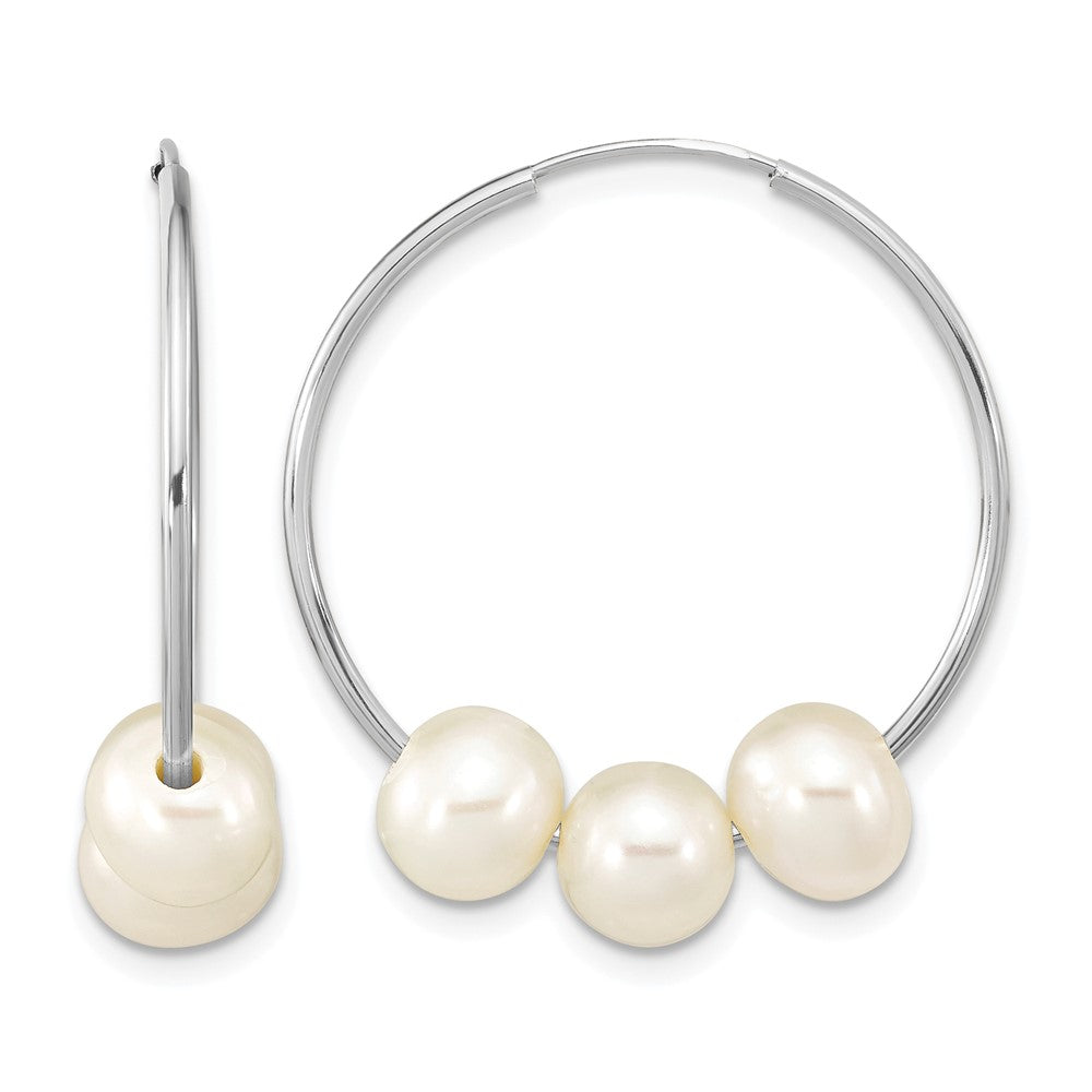 14k WG 6-7mm Semi-Rnd Freshwater Cultured 3 Pearl Hoop Earrings