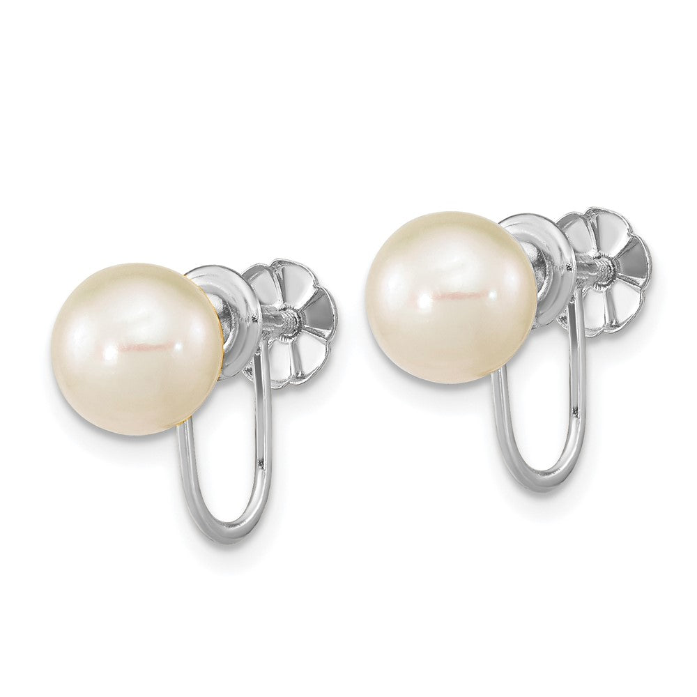 14k WG 7-8mm Round White FW Cultured Pearl Non Pierced Earrings