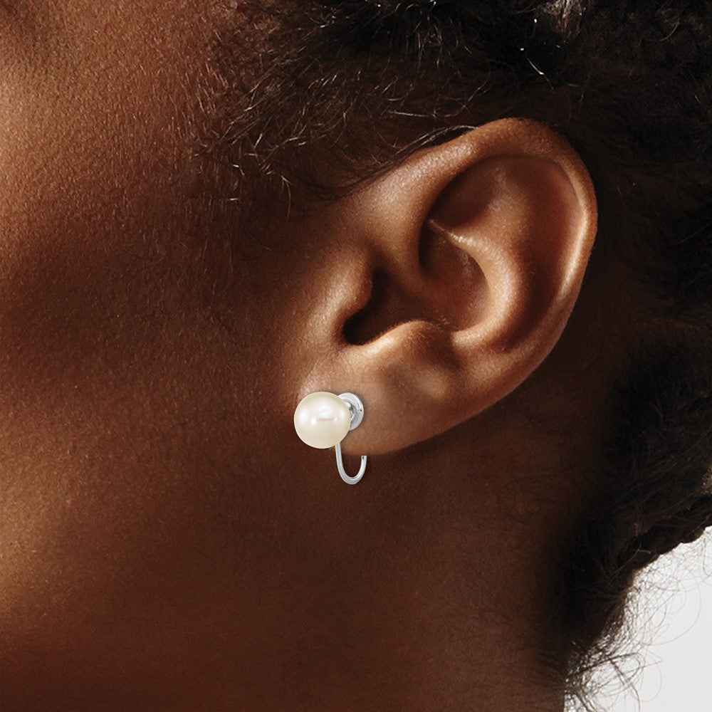 14k WG 7-8mm Round White FW Cultured Pearl Non Pierced Earrings
