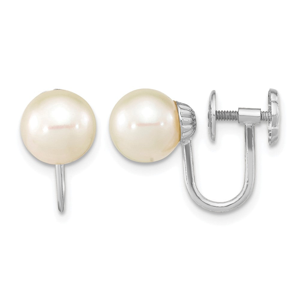 14k WG 7-8mm Round White FW Cultured Pearl Non Pierced Earrings
