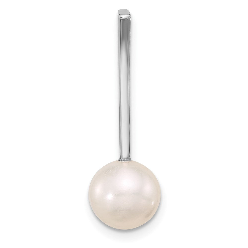 14K White Gold 8-9mm Round Freshwater Cultured Pearl Drop Chain Slide