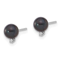 14K White Gold 5-6mm Blk Saltwater Akoya Pearl .02ct Dia Post Earrings