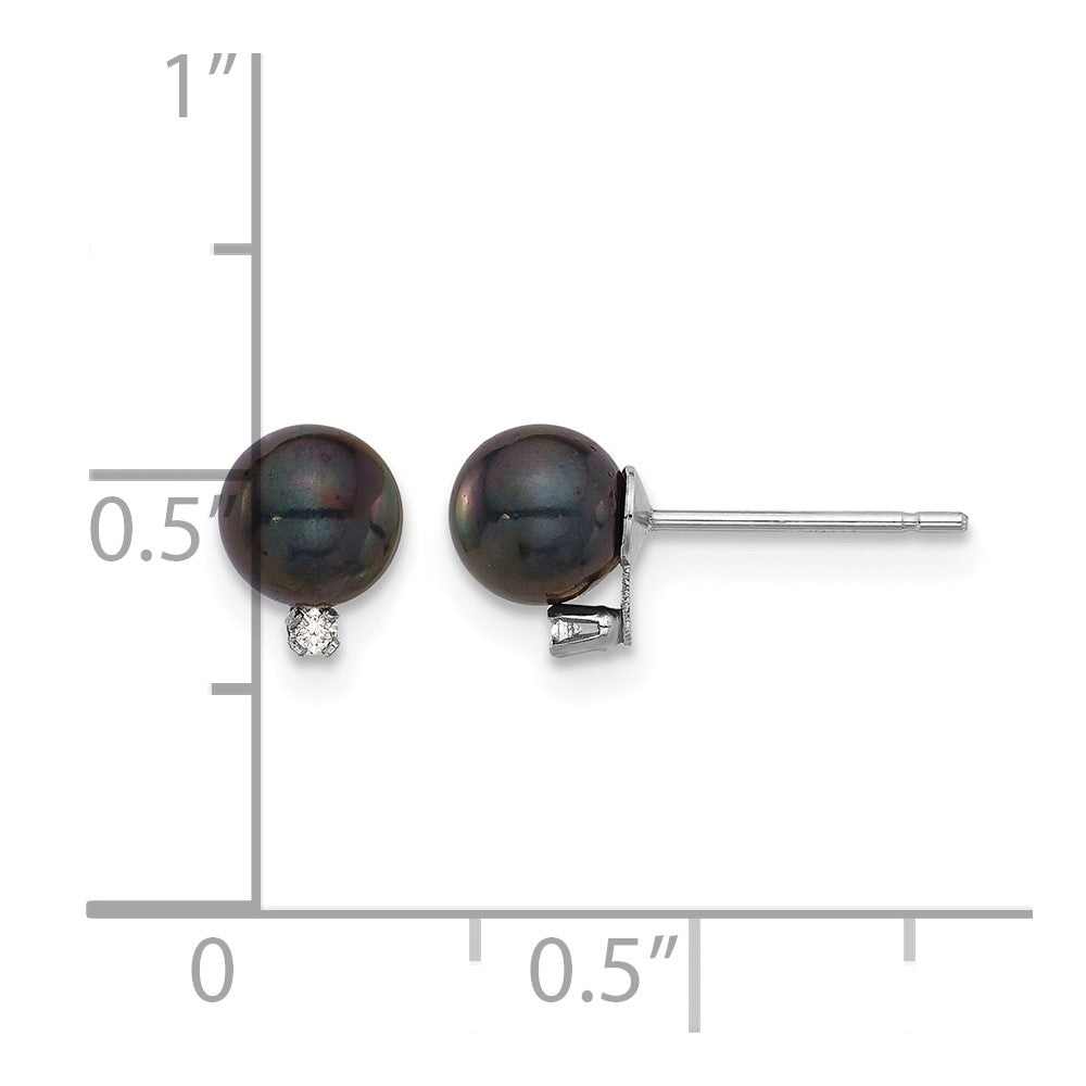 14K White Gold 5-6mm Blk Saltwater Akoya Pearl .02ct Dia Post Earrings