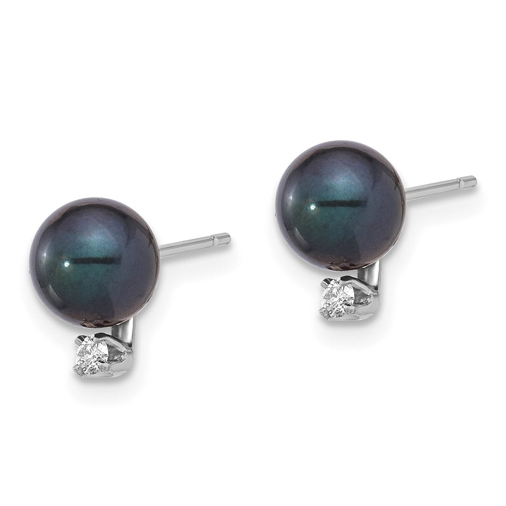 14K White Gold 6-7mm Black Akoya Pearl and .06ct Diamond Post Earrings