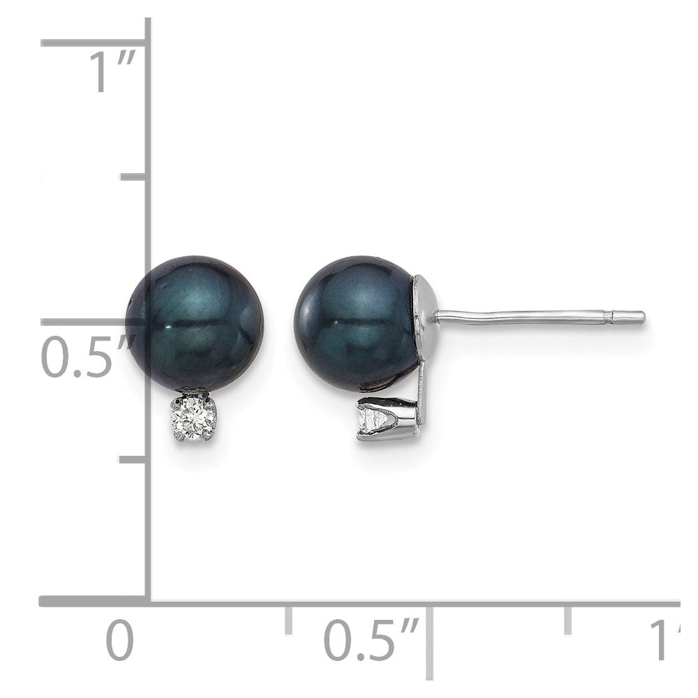 14K White Gold 6-7mm Black Akoya Pearl and .06ct Diamond Post Earrings