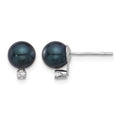 14K White Gold 6-7mm Black Akoya Pearl and .06ct Diamond Post Earrings