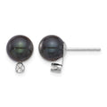 14K White Gold 7-8mm Round Black Akoya Pearl & .10ct Dia Post Earrings