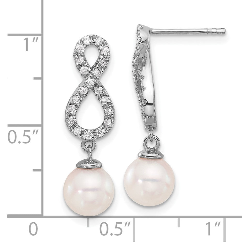 14K White Gold 7-8mm Wht Akoya Pearl and .40ct Dia Infinity Post Earrings