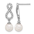 14K White Gold 7-8mm Wht Akoya Pearl and .40ct Dia Infinity Post Earrings