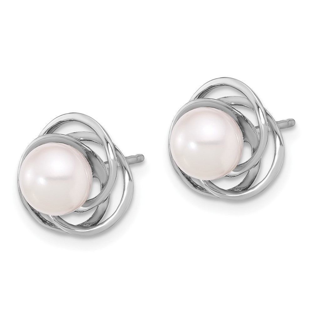 14K White Gold 6-7mm Round White Akoya Pearl Post Earrings