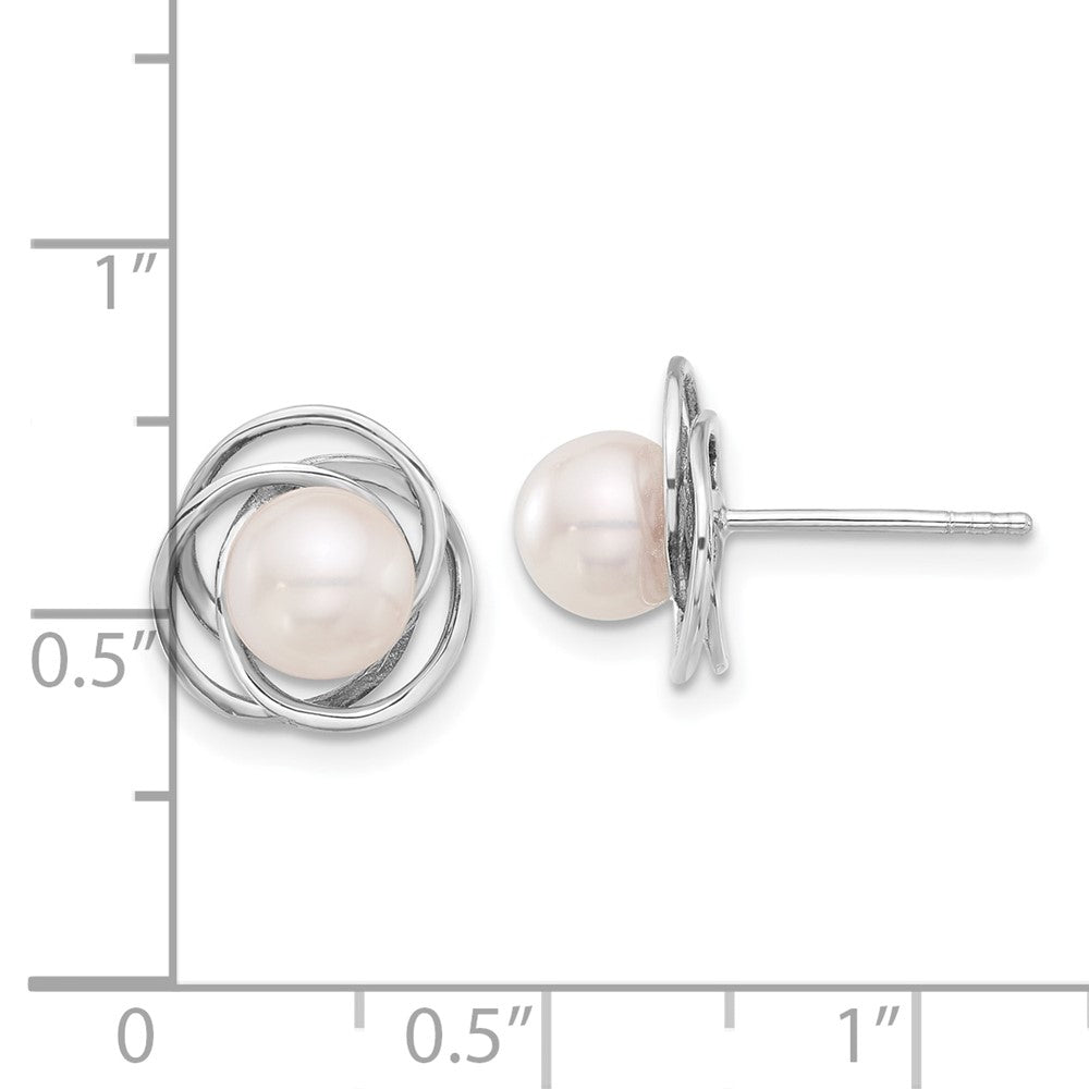 14K White Gold 6-7mm Round White Akoya Pearl Post Earrings