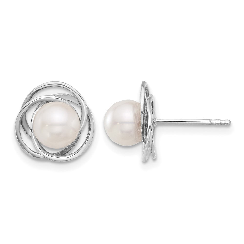 14K White Gold 6-7mm Round White Akoya Pearl Post Earrings