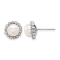 14K White Gold 7-8mm Button White FWC Pearl and .28ct Dia Post Earrings