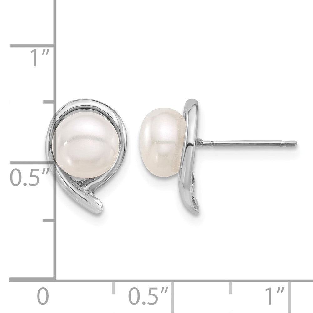14K White Gold 7-8mm Button White FWC Pearl Post Earrings