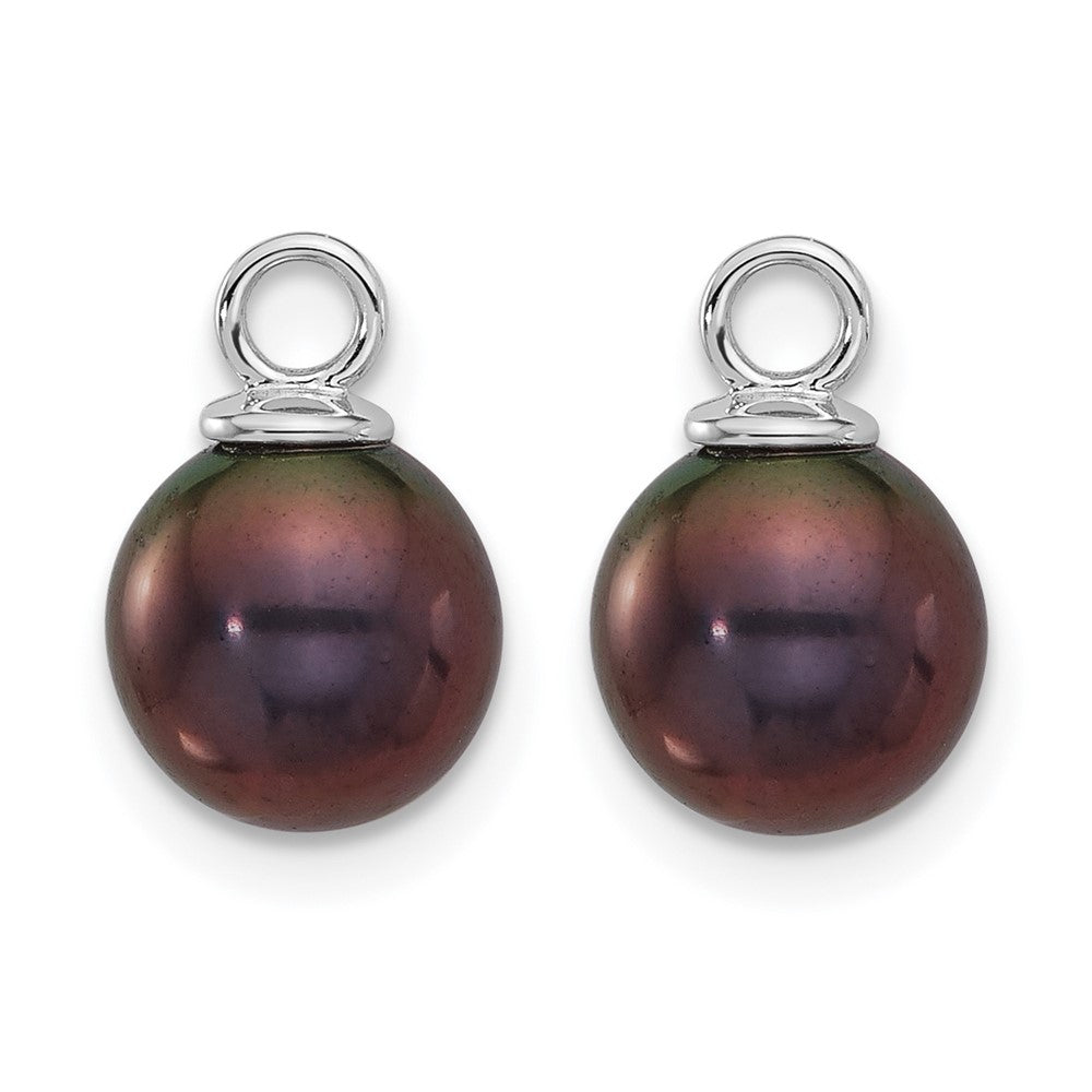 14K White Gold 7-8mm Black & White FWC Pearl Dangle Hoop Earrings