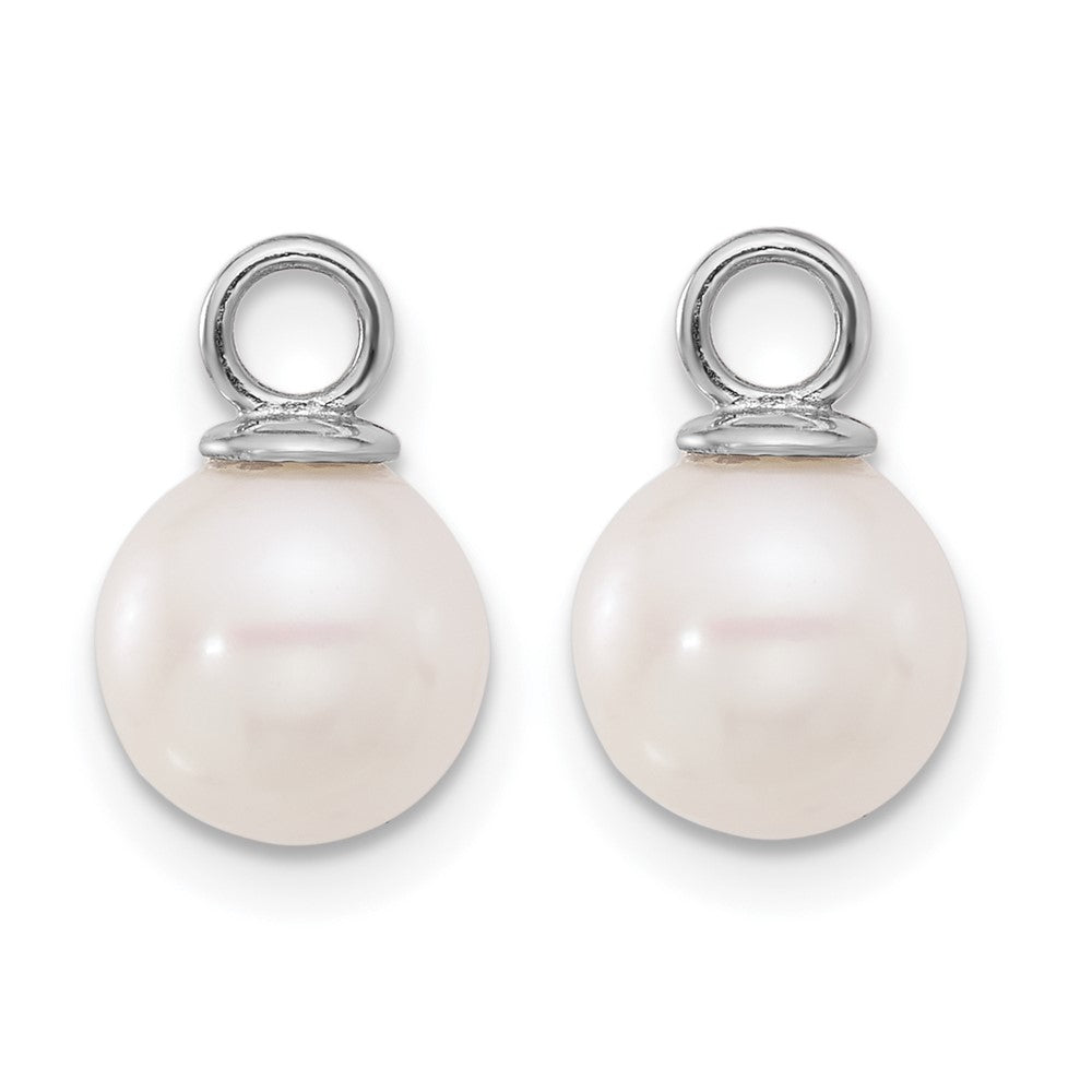 14K White Gold 7-8mm Black & White FWC Pearl Dangle Hoop Earrings