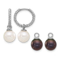 14K White Gold 7-8mm Black & White FWC Pearl Dangle Hoop Earrings
