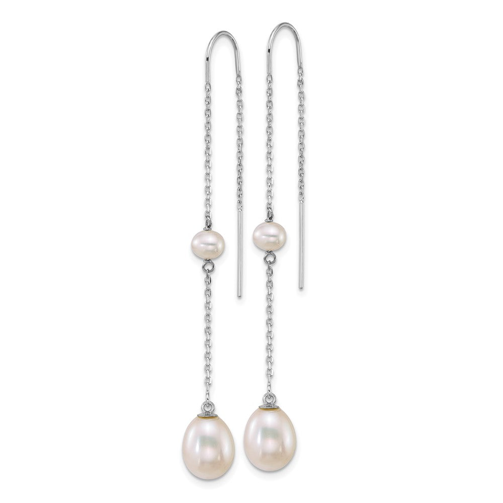 14k WG Near-Rnd/Teardrop White Freshwater Cultured Pearl Threader Earrings