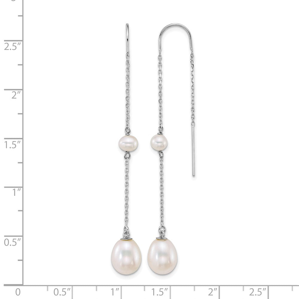 14k WG Near-Rnd/Teardrop White Freshwater Cultured Pearl Threader Earrings