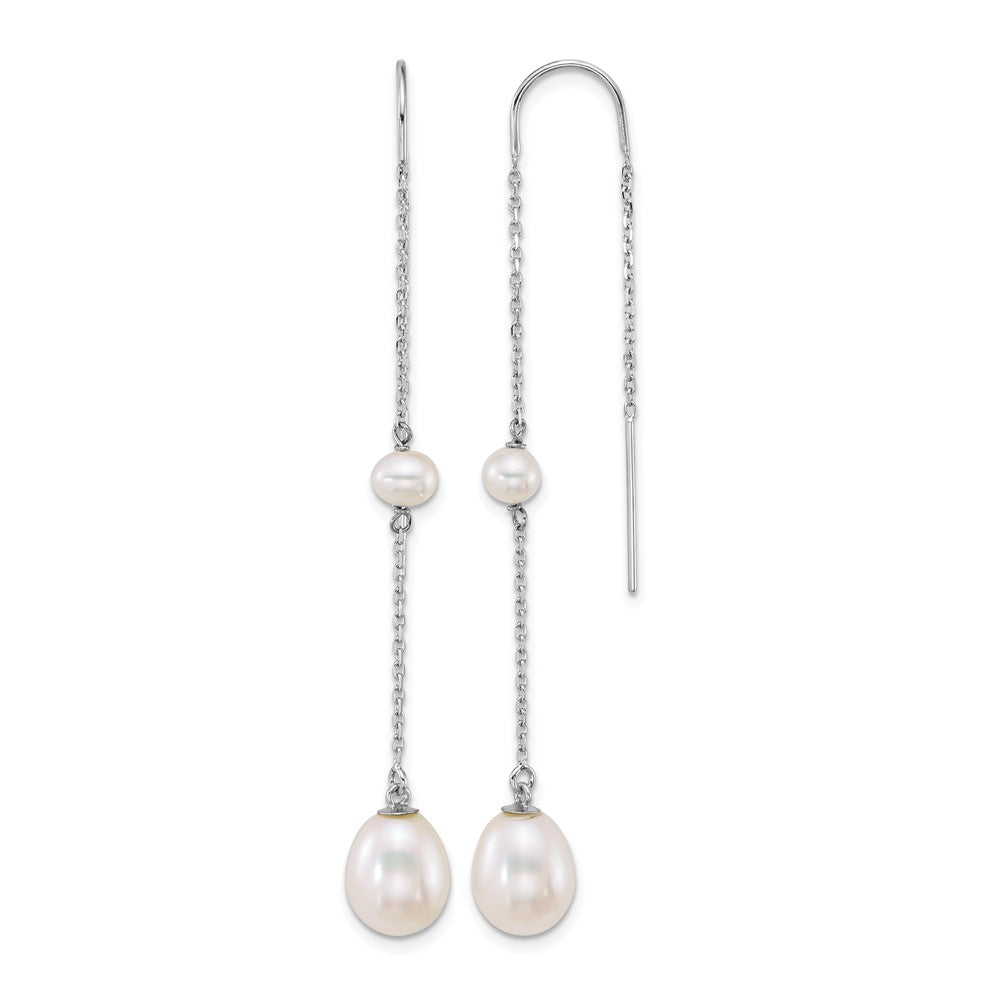 14k WG Near-Rnd/Teardrop White Freshwater Cultured Pearl Threader Earrings