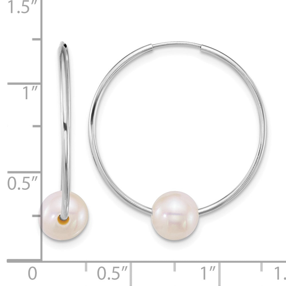 14k WG 6-7mm Semi-Round Freshwater Cultured Pearl Hoop Earrings